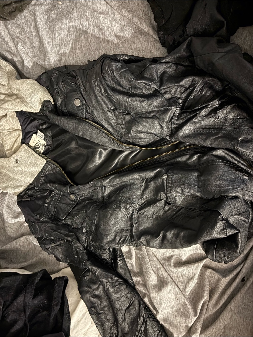 Men's Black Faux Leather Bomber Jacket with Hood